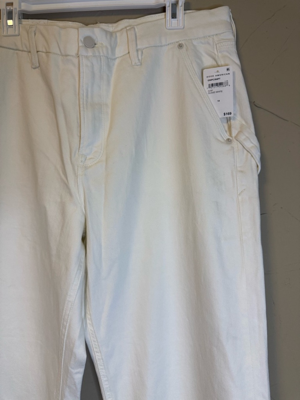 Good American Petite 90s Relaxed Wide Straight Jeans Cloud White Sz 14/32 - Picture 8 of 13